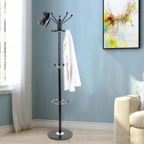 Metal Hooks Stand Coat Rack Tree Style Coat Hat Bag Clothes Garment Stand Holder Hanger With Marble Base For Clothes Organizer