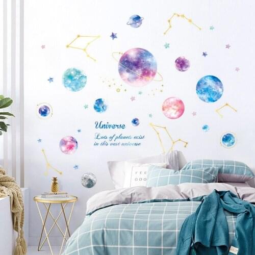 Cartoon nine planet crystal starry stickers bedroom decor kids room decoration creative wall sticker self-adhesive home decor