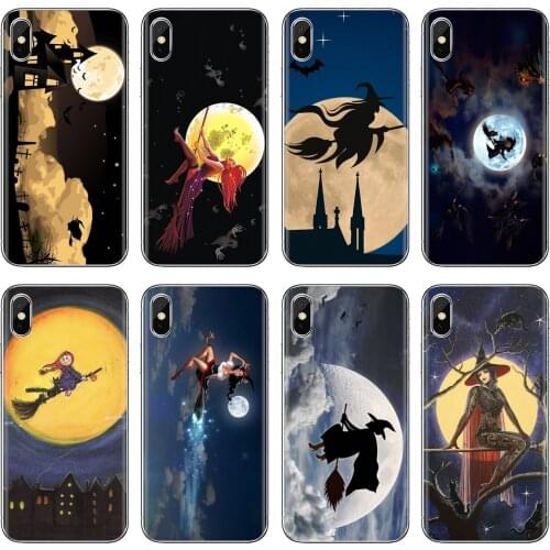 For Samsung Galaxy S10E S20 FE Note 10 20 Edge Lite Plus Ultra Alpha Core Prime Halloween Witch Flying Broom Over Moon Soft Case