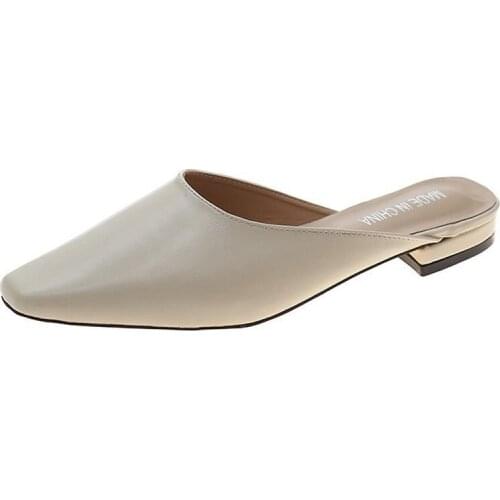 HOT 2021 New Fashion Little Square Toe Slippers Women Slip on Mules Luxury Brand Outsides Soild Elegant Ladies Slides Sa