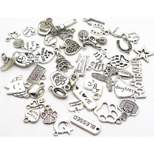 Newest Mix 100 pcs/lot Alloy dangle charms lobster clasp hanging charm DIY bracelet&pendant floating charms jewelry