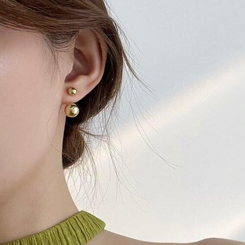 New Fashion Design Gold Silver Color Small Metal Ball Earrings For Women Korean Charm Ear Jewelry Gift