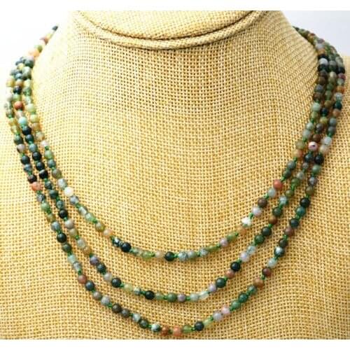 Beautiful 3 rows 4 mm Natural multicolor Indian agates beads necklace 17-19