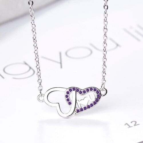 Love Sweet Purple 925 Sterling Silver Clavicle Chain Literary Temperament Personality Female Necklace SNE368
