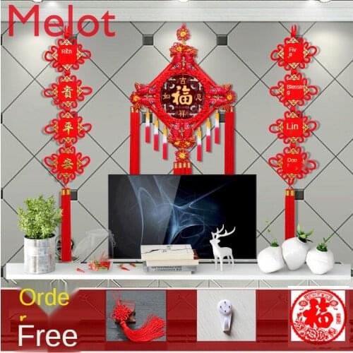 Chinese Knot Pendant Living Room Large High-End Fu Character Couplet New Year Decoration Peach Wood Moving into the New House
