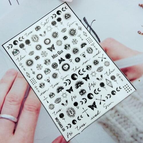 DIY Japanese Style Thin Light Traceless Back Glue Adhesive Nail Stickers Moons& Eyes Dry Nail Decals Manicure Women Nail Art