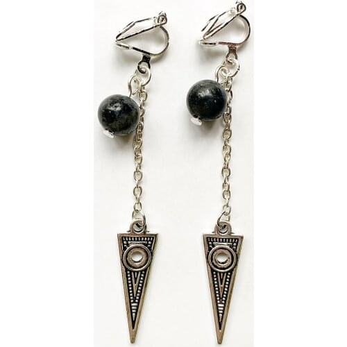 Black Labradorite Earrings Clip On Tibetan Silver Arrowhead Pendant Earrings Silver Tassel Charm Earrings Clip Ons Dropshipping