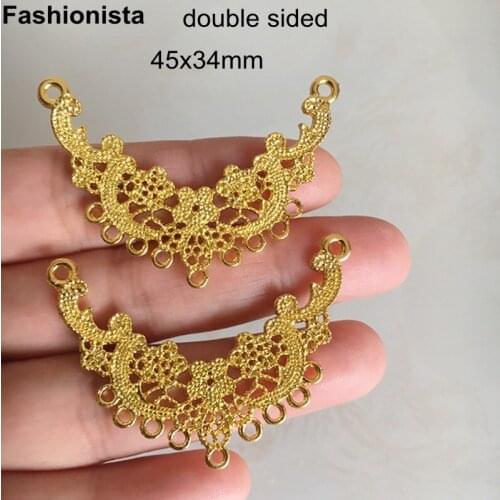 20 pcs - Metal Flowers Filigree Moon Shaped Charm Connectors For Jewel Making 45x34mm Gold/KC Gold/Silver-color,DIY Crafts U