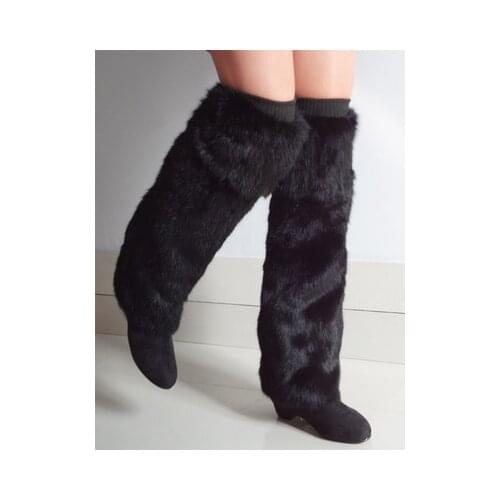 New lady natural rabbit fur leg warmer socks warm 50cm 25cm black