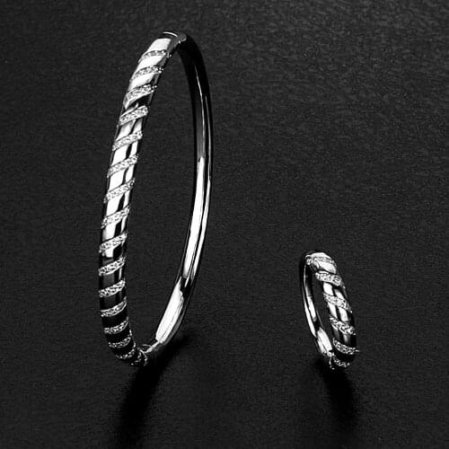 TIRIM Exquisite Crystal winding Bangle Ring Sets for Women Cuff Bracelet Fashion Jewelry Party Office Daily Charm Dubai Jewellry