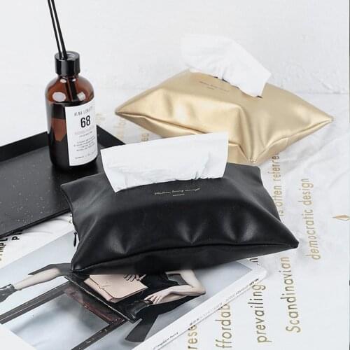 Tissue Bag Home Bedside Car Paper Towel Case Soft Black Gold PU Leather Napkin Papers Box Desktop Decor