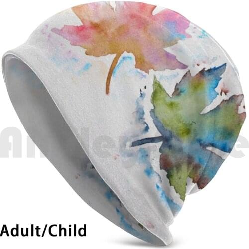 Colorful Watercolor Leaves Beanies Knit Hat Hip Hop Watercolor Nature Leaves Landscape Colorful Autumn Leaf Fall
