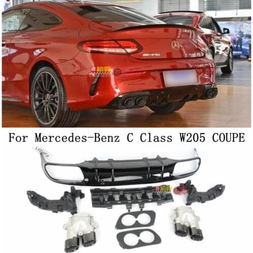 High Quality PP Rear Bumper Diffuser Lip Spoiler & Exhause For Mercedes-Benz C Class W205 COUPE C200 C250 C300 C63 C43 2016-2021