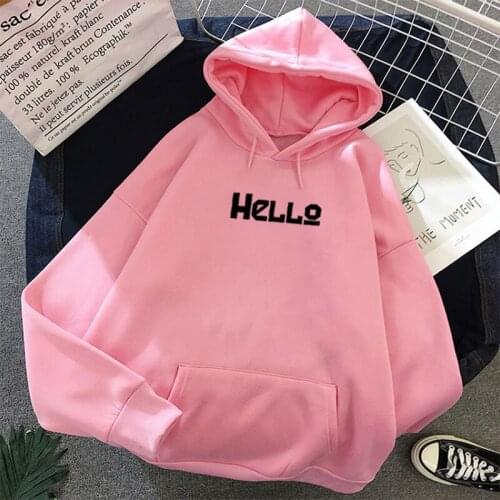 Hello Fleece Long Sleeves Harajuku Letter Print Pink Hoodies Top Womens Hoody Sweatshirt Coat Streetwear Sudaderas Mujer 2019