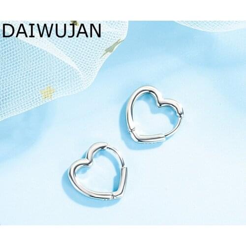DAIWUJAN Retro 925 Sterling Silver Love Heart Shaped Earrings for Women Simple French Ear Jewelry 2021 Party Accessories Gifts