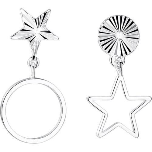 S925 Silver Earring Openwork Star & Full Moon Stud Earring For Women Wedding Gift Lady Girl Fashion Zircon Jewelry