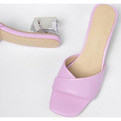 New Summer Cool Clear Heels Slippers Shoes Women Biggest Size 45 46 Beige Purple Blue Transparent Heel Slides Mules Shoes Ladies