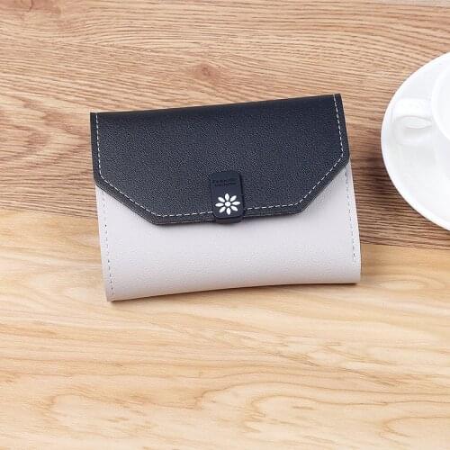 Women Short Flower Hasp Three Fold Wallet Female Fashion Solid Color Pu Leather Coin Purses Ladies Card Holder Mini Clutch Bag
