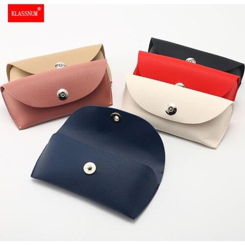 1PCs Litchi Pattern Leather Glasses Case Soft Bag Personalized Buckle Leather Sunglasses Case Trendy Men Reading Glasses Box New