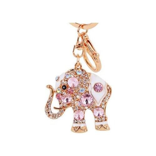 1pcs/lot creative style woman rhinestone keychain cartoon animal elephant key ring lady fashion keychain