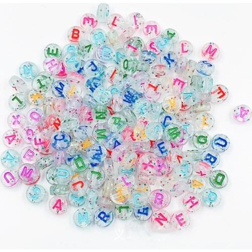 100PCS 4x7mm Starry Sky Letter Acrylic Beads Round Flat Alphabet Spacer Beads for Jewelry Making Handmade Diy Bracelet Necklace