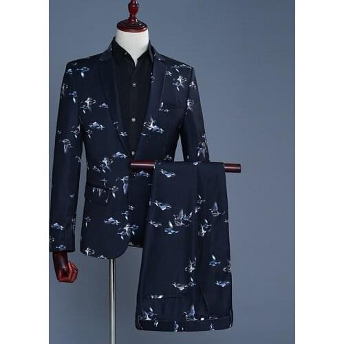 Fashion Men Suit with Jacket Pants 2018 Casual Mens Summer Work Wear Suits Set Long Sleeve Blazer 2Pcs (Jacket+Pants)