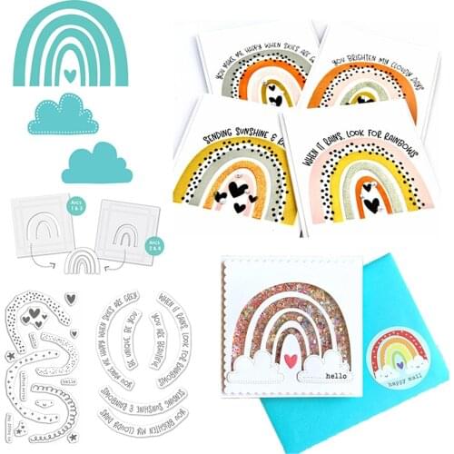 2020 New Funny Rainbow Cutting Dies Phrases Veins Clear Stamps Stencils for DIY Scrapbooking Paper Card Making Crafts