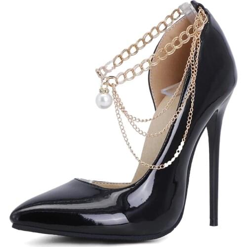 2021 High Heels Pumps Shoes Woman Sexy Chain Straps Green Red Yellow Womens Heels Party Office Wedding Shoes Large Size 45
