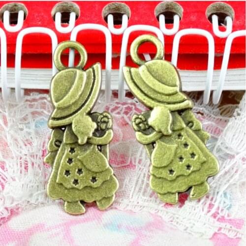 40 Pieces/Lot 28*12MM Vintage Girl Pendant Charms Antique Bronze Plated Zinc Alloy Diy Jewelry Making Accessories