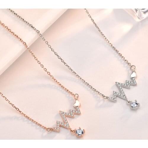 925 Sterling Silver Plated 14K Gold Shiny Zircon Wave Star Heart Wedding Charming Luxury Necklace Jewelry for Women Gift New