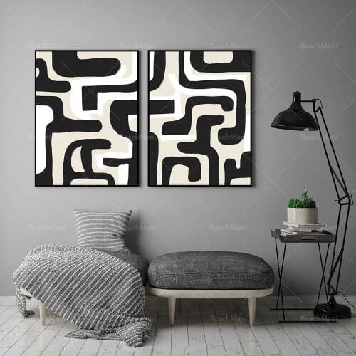 Abstract canvas bohemian modern decorative black and white art set print, oversized wall art office decoration modern print illu