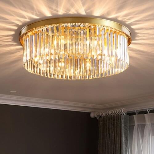 American led copper ceiling lamp luxury crystal living room lamp modern simple golden bedroom lamp
