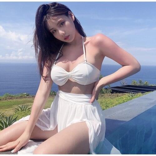 White 3 Piece Micro Bikinis Set Sexy High Waist Gauze Skirt Swimsuit Women Beach Swim Suit Wear Dress Skirt Clothing Swimwear