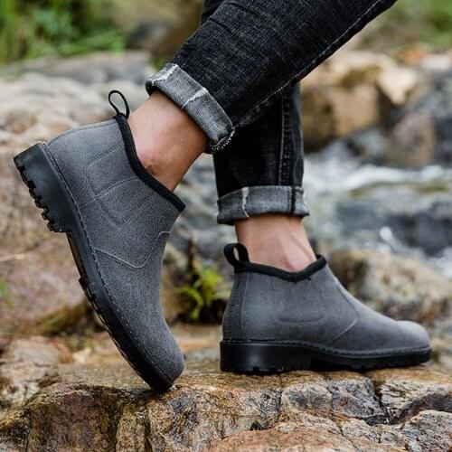 Rain Shoes Mens Winter Woolen Cotton Low Top Fashion Warm Rain Boots Anti-slip Fishing Shoes Rain Shoes Men Short Rubber Boots