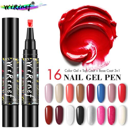 WiRinef One Step Nail Gel Polish Pen 3 In 1 Glitter Gel Pencil Nails UV Gel Polish Varnish Pen Nail Art Manicure 16 Colors