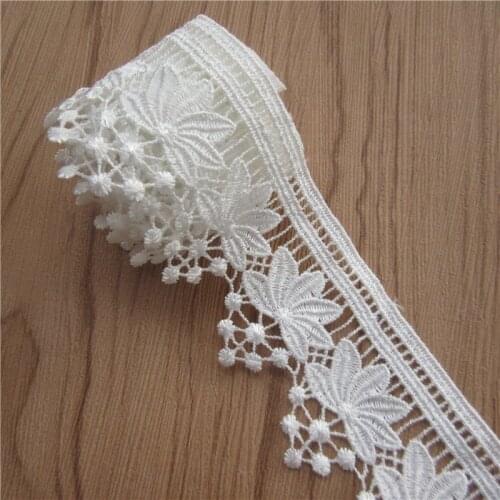 2yard/Lot Soluble White Flowers Embroidered Lace Trim Ribbon Fabric DIY Garment Accessories Sewing Craft For Costume Decoration