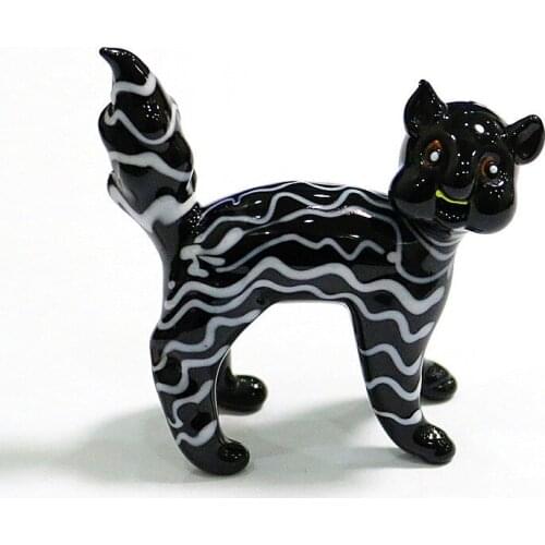 Mini Handmade Black Glass Cat Craft Figurines Home Desktop Decor Ornaments Cute Vivid Simulation Animals New Year Gifts For Kids