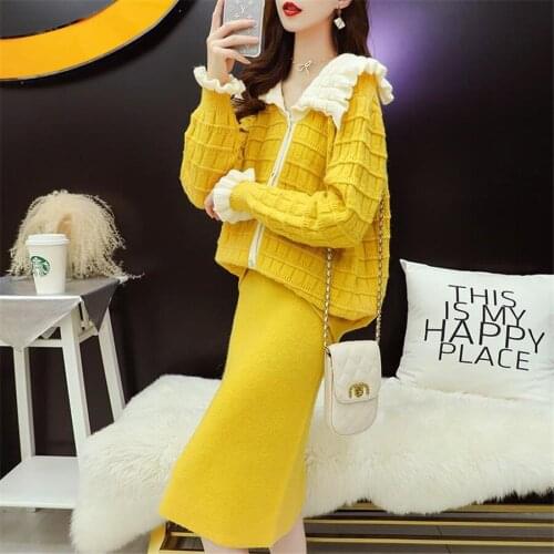 2020 Fashion Designer Fashion Week New Womens Wear Knitting Suit Long Sleeves Pullover+Fashion Bag Hip Skirt Two-Piece Suite
