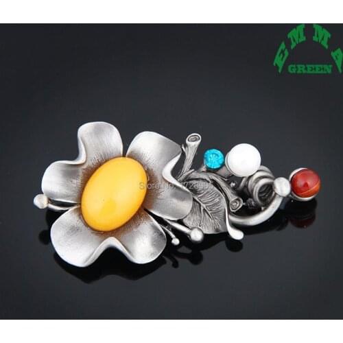 Fashion New Scarf Clasp Jewelry Brooch 45x85mm Big Retro Agated Stone Flower Rhinestone Brooches Wedding Clip for Women Girl