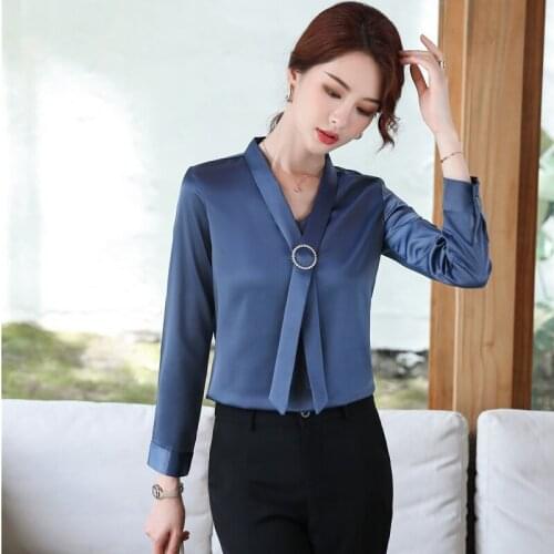 Fashion Female Blue Blouse & Shirts Women Tops Long Sleeve Ladies Work Clothes Office Uniform Styles