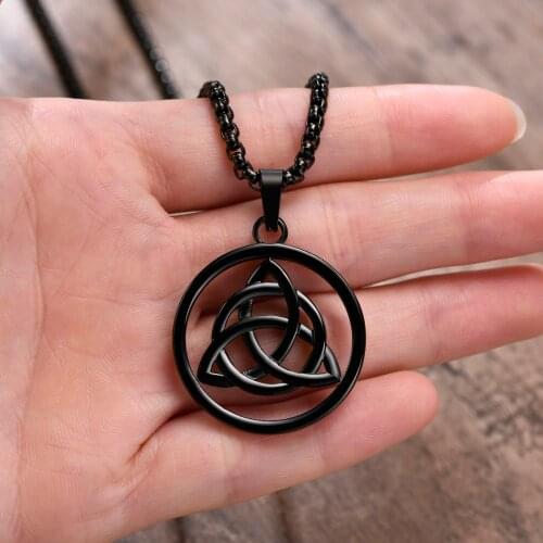 Men Necklace Triquetra or Trinity Knot Pendant Irish Viking Norse Christian Pagan Triangle Jewelry Stainless Steel Necklaces