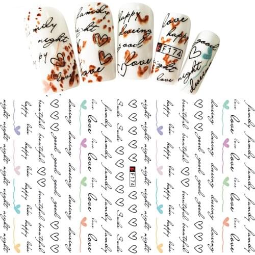 Hot 1 Sheet Heart Shape Letter Design 3D Decal Nail Slider Art Decoration Sticker for Manicure DIY Adhesive Manicure Tips BEF/CA