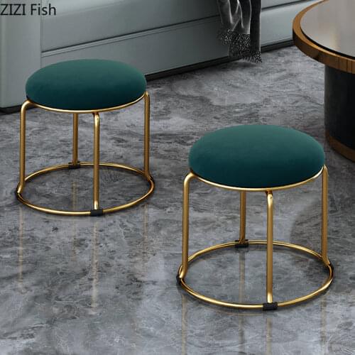 New Metal Leather Stool Chair Living Room Bedroom Decoration Golden Round Childrens Stool Household Small Chair Home Decoration