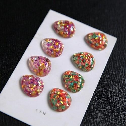 Wholesale 60pcs/Lot 18*21MM Flatback Glitter Colorful Waterdrop Resin Cabochons DIY Handmade Jewelry material Plastic Cameo