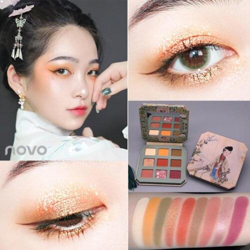 Novo 9 Color Chinese Style Eyeshadow Palette Diamond Glitter Metallic Nude Eye Make Up Pigmented Makeup Cosmetics New T0905