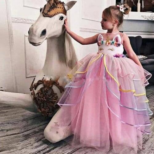 Unicorn dress Flower Girl Wedding Dress Elegent Kids Tutu Princess Party Dresses For Girls Dress Formal Children robe vestidos