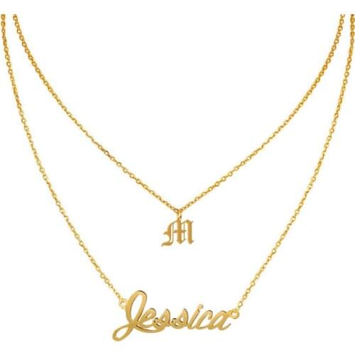 Custom Name 2 Chains Layered Initial Name Necklace Pendant for Women Birthday Any Nameplate Pendant Mom Jewelry Gift NL2693