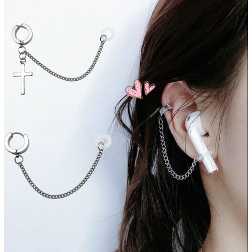 Popular Chain for Airpods 3 Length Wireless Bluetooth Headset Anti-lost Cross Punk Gothic Korean Ear Clip Earrings