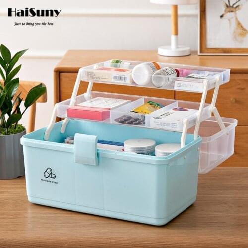 Portable Household First Aid Kit 3 Layer Classification Outdoor Camping Medical Box Plastic First Aid Medical Supplies Container