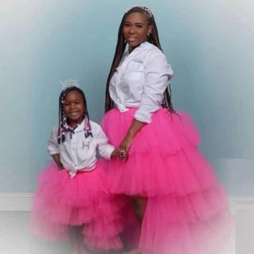 Cutie Kids Tutu Skirts Puffy Tiered Tulle Child Long Skirt Hot Pink Chic Flower Girl Dress Custom Made